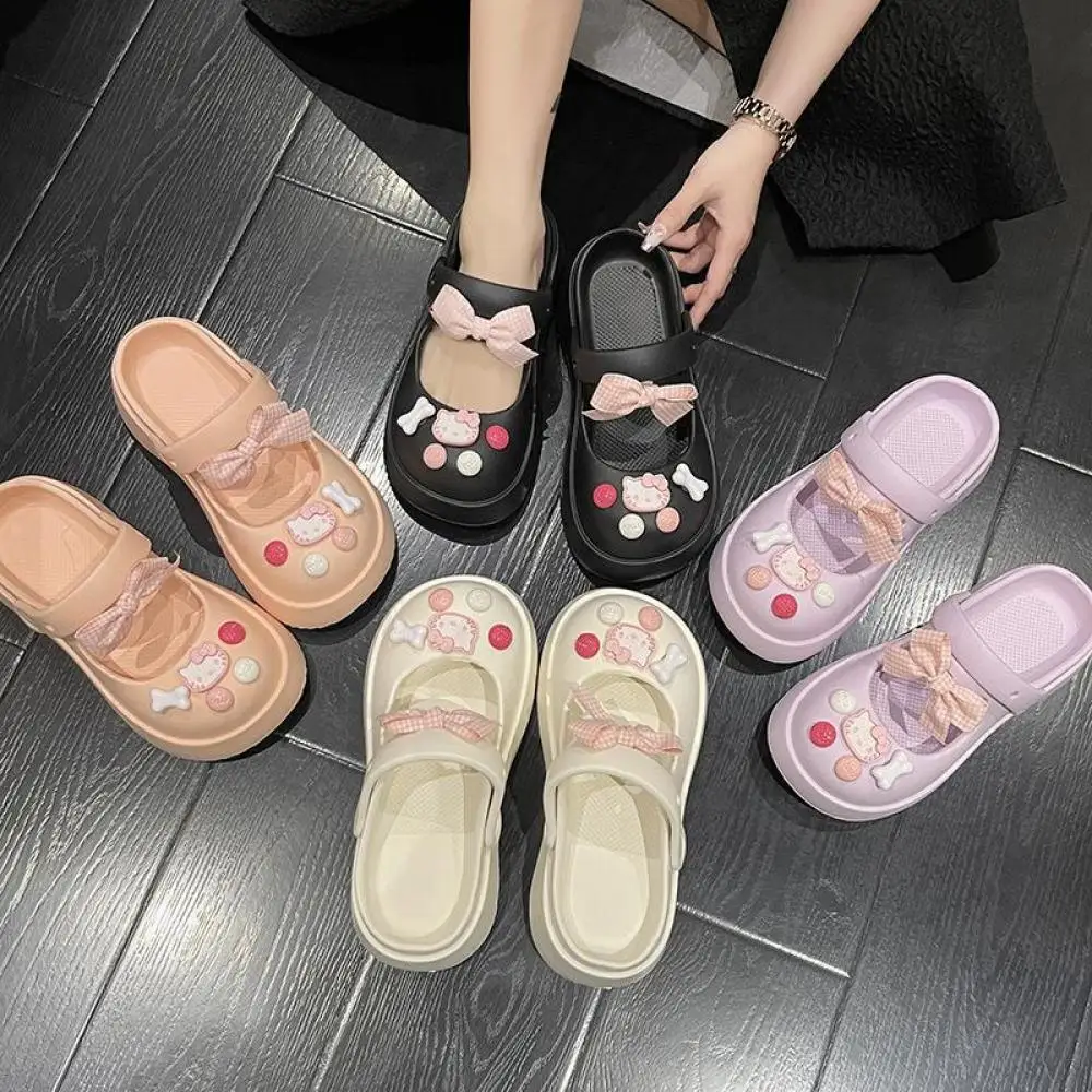 Kawaii Sanrioed Eva Slippers Hello Kitty Female Summer Beach Outside Anti-Slip Thick Sole 2024 Sandals Cinnamoroll Anime Girls