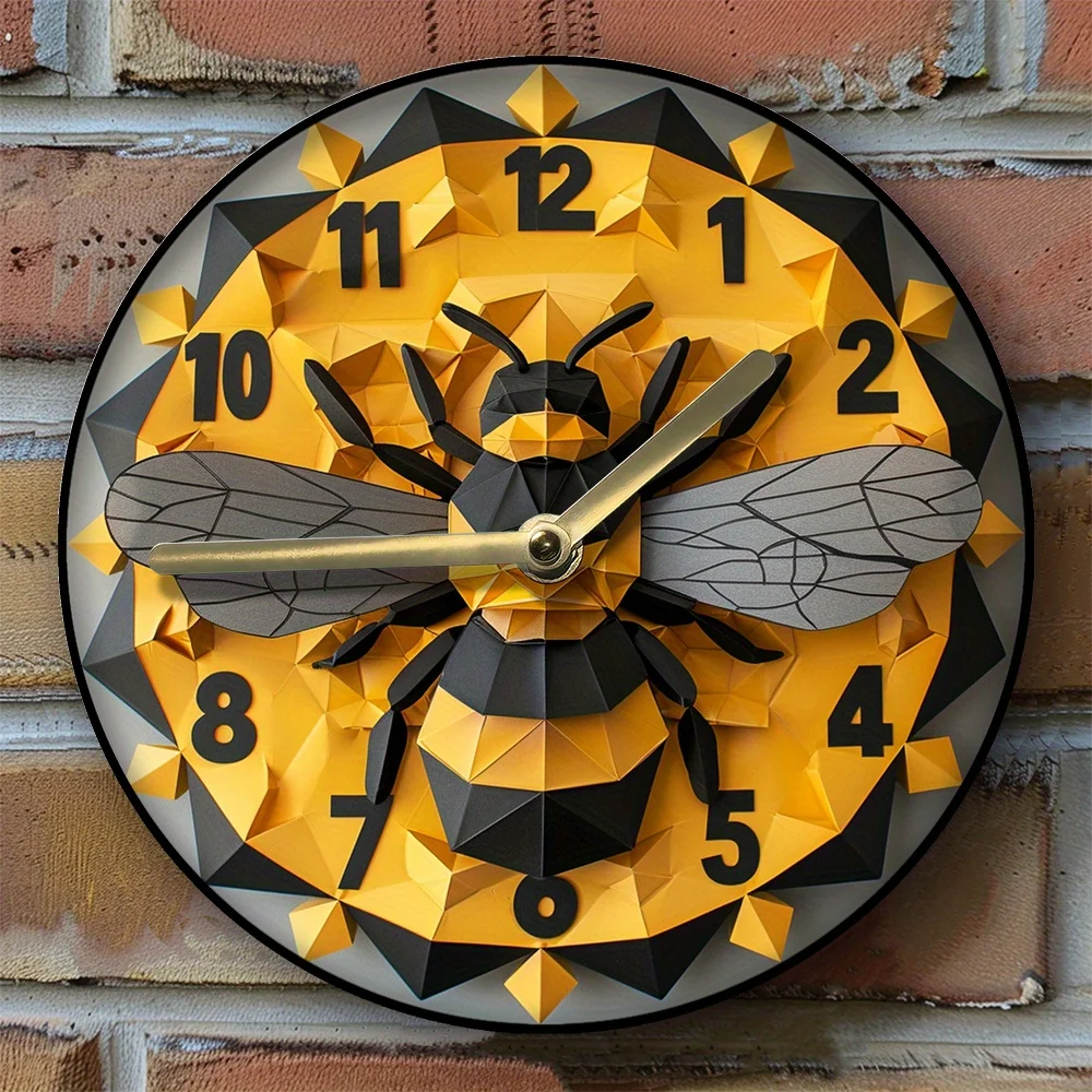 

Bee and Honeycomb Themed Wall Clock, Silent Movement, Aluminum DIY Clock Kit with High-Definition Print, Artistic Room Decor