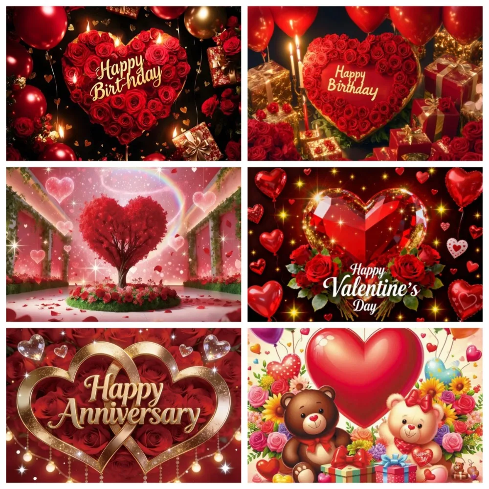 

2026 Valentine's Day Heart-shaped Red Rose Photography Background, February 14th Couple Portrait Decoration Photography Backdrop