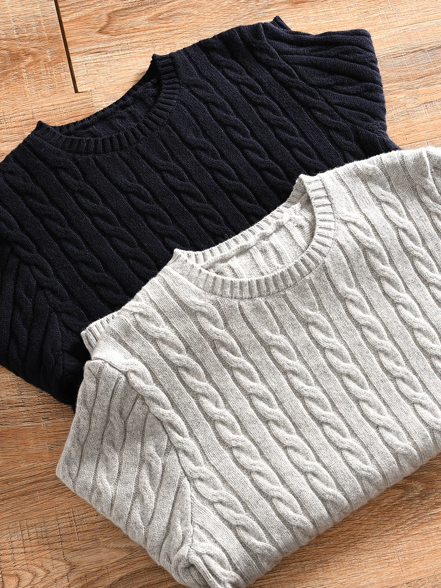 

Nordic Order 100% Merino Wool Men's Winter American Retro round Neck Casual Color Knitted Sweater Fashion Urban Style