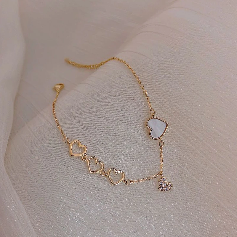 Gelang Rose Gold wanita, gelang perhiasan untuk wanita, gelang pacar, cincin keberuntungan hati persik, emas mawar, sederhana, untuk wanita