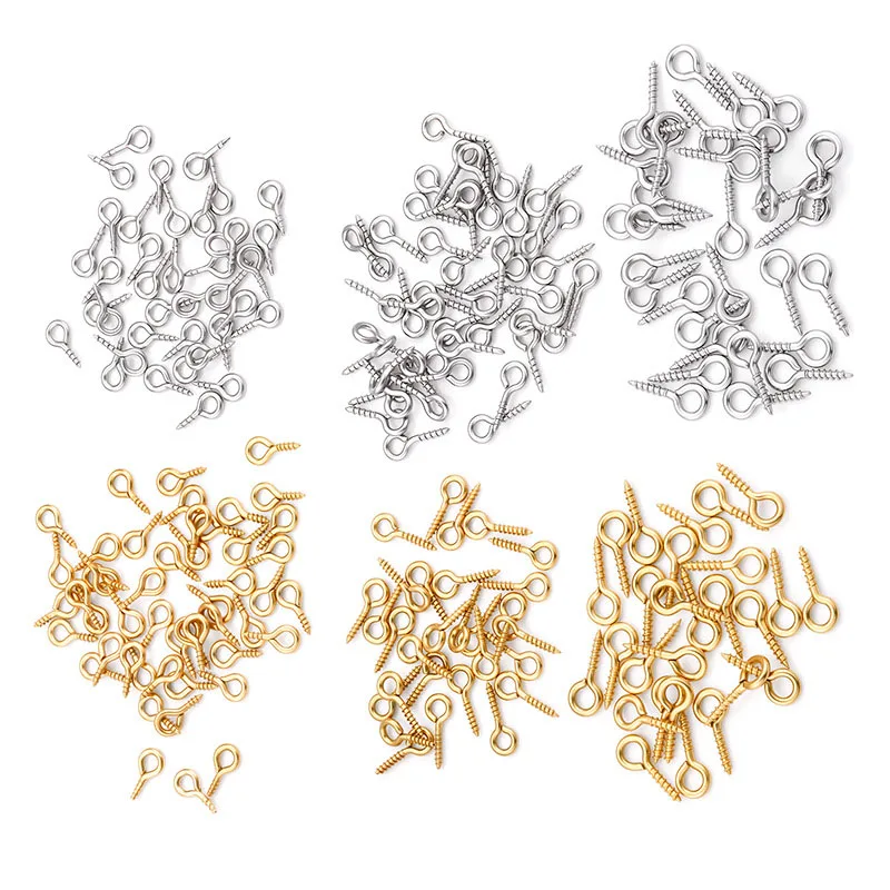 30-50 Pz/lotto In Acciaio Inox Oro Vite Perni Occhielli Ganci Filettati Occhielli Catenacci per Pendenti Fai Da Te Creazione di Gioielli Fatti A Mano