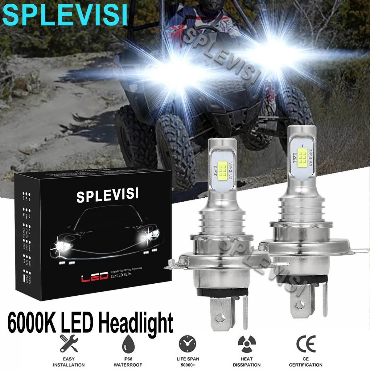 2x70W Pure White LED Headlight For Polaris IQ 440 2005 2006-2007 Polaris IQ 550 2011 2012-2013 IQ600 2008- 2014 IQ 700 2007 2008