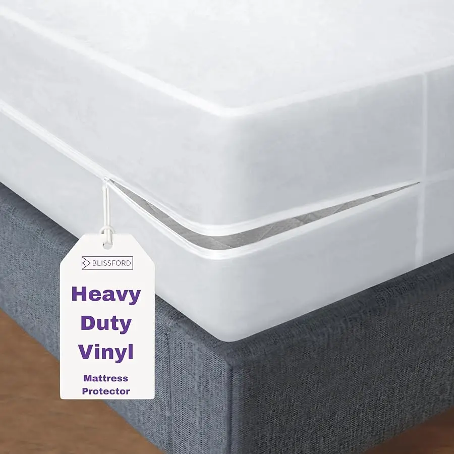 

Plastic Mattress Protector Zippered Full, Waterproof inyl Mattress Co er, Hea y Duty Noiseless Mattress Encasement