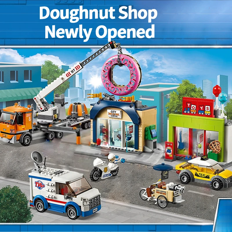 Stadt Serie Donut Shop eröffnet zentralen Platz Straßen ansicht kreative Dekor Bausteine Modell