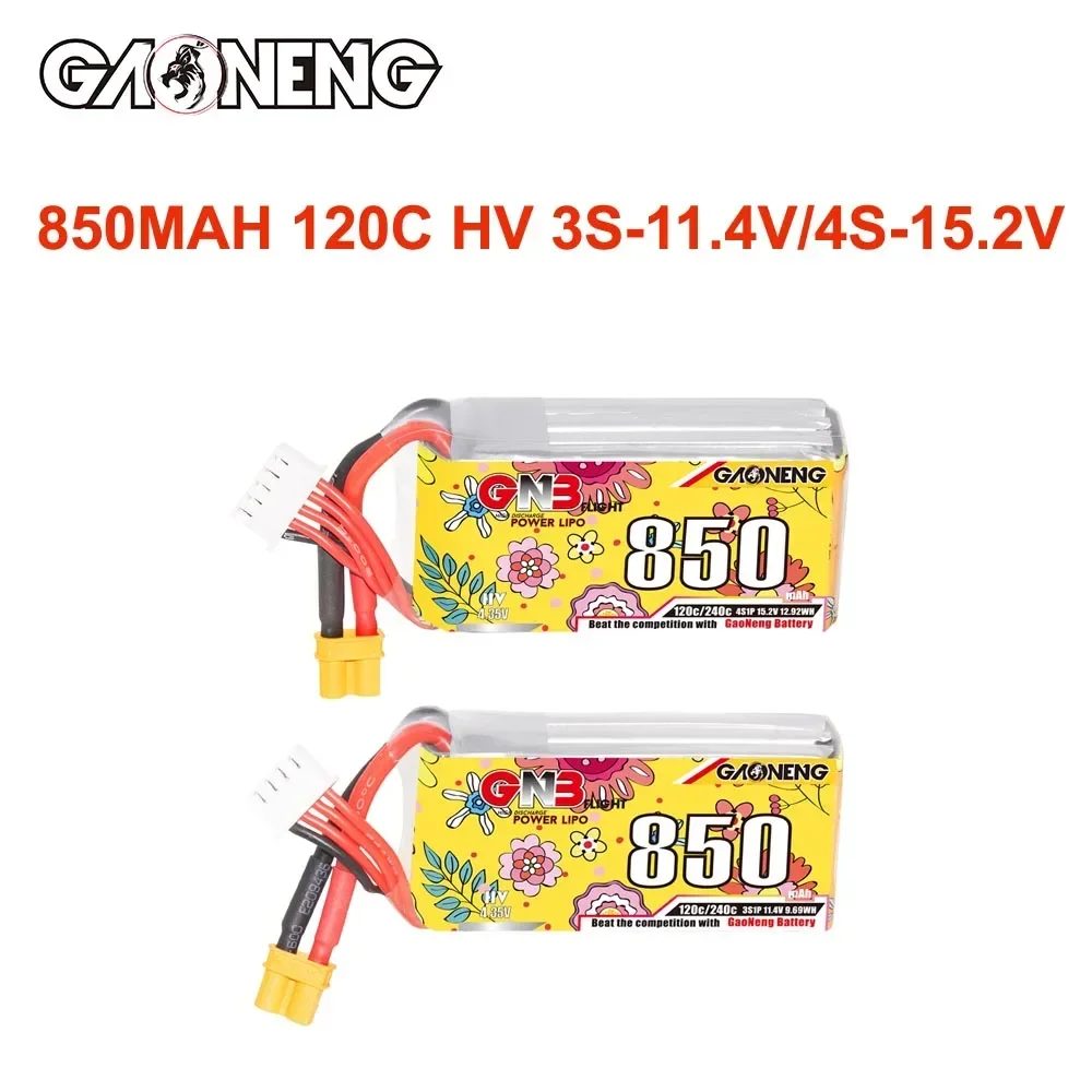 GAONENG 850mAh 120C HV 3S1P-11.4V 4S1P-15.2V 6S-22.8V GNB LiPO Battery For FPV Drone Cinewhoop RC Helicopter Airplane Parts