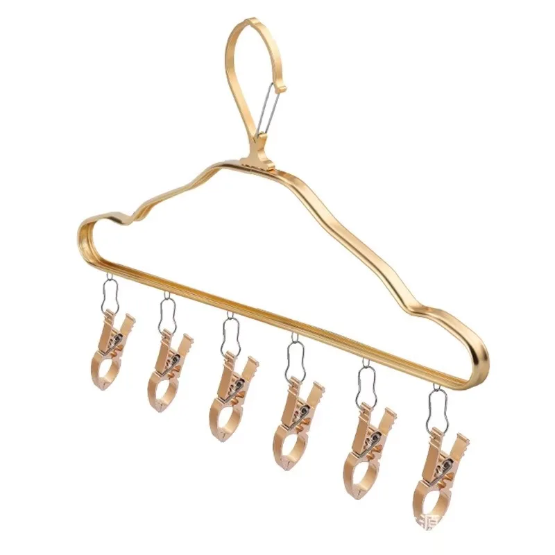 Windproof Aluminum Alloy Clothes Drying Rack Multi Clips Sock Hanger Seamless Home Use Stainless Steel Clips Anti-Drop Buckle