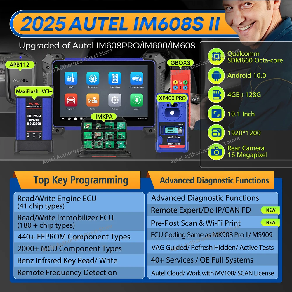 Autel MaxiIM IM608S II مجموعة كاملة أعلى IMMO مفتاح مبرمج الكل في واحد تشخيص الماسح الضوئي GBOX3 APB112 IMKPA مفتاح فوب أداة البرمجة