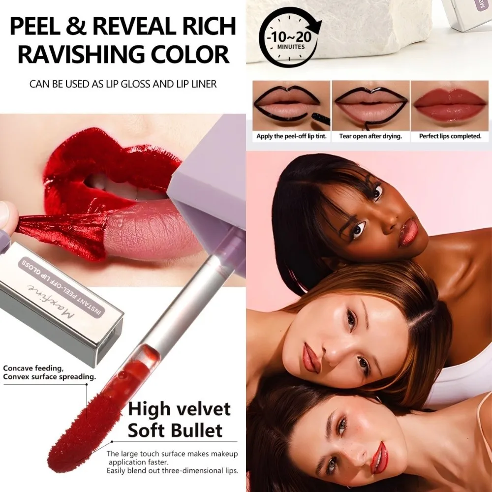 Matte Finish Tear Off Lip Gloss Non-Sticky Waterproof Peel Off Lip Stain Anti-drying Long-lasting Tearable Lipliner Daily Makeup