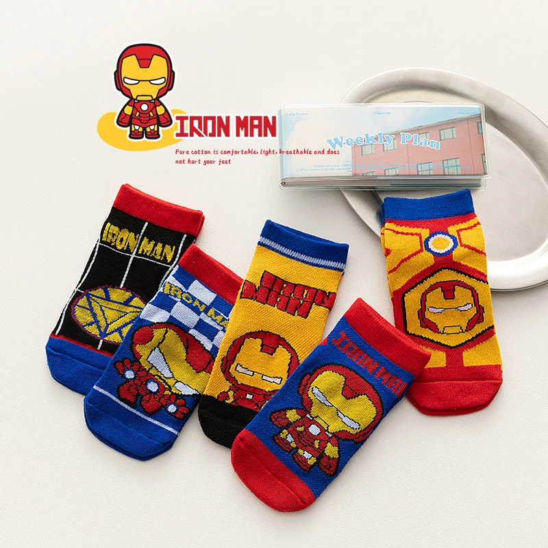 5 Pairs Kinder Socken Iron Man Kinder Jungen Kurze Socke Spiderman Anime Captain America Cartoon Baby Sommer Frühling Mesh Socken 1-12Y