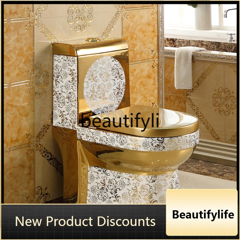 Toilet household flush water saving silent siphon super swirl toilet golden European toilet