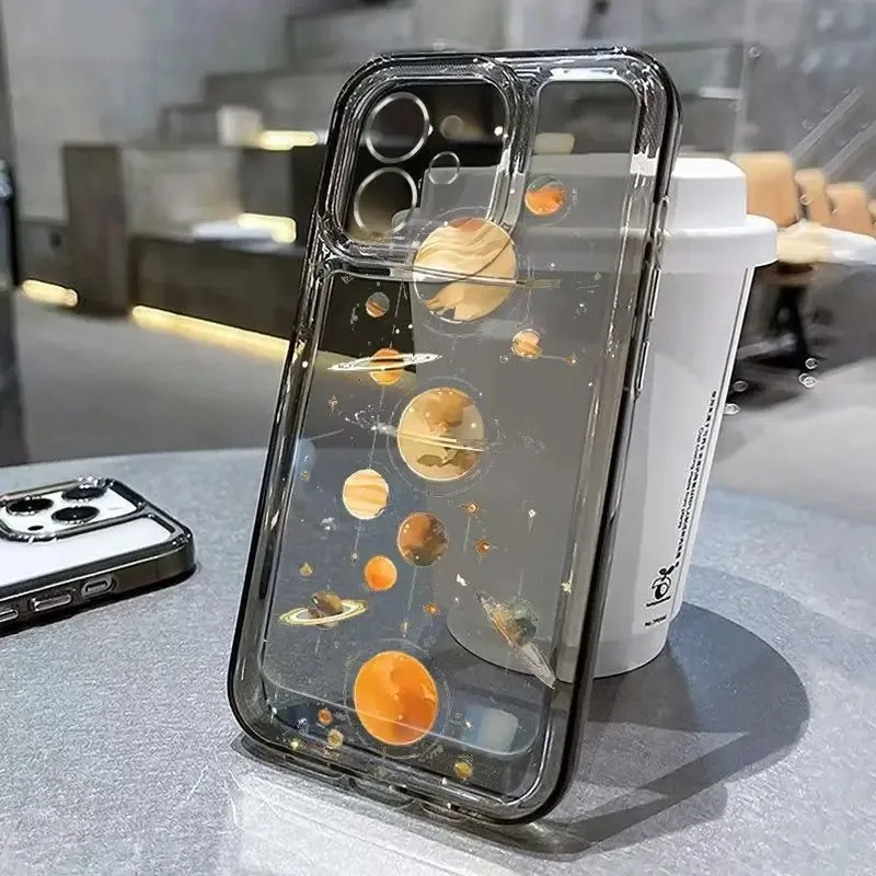 

Fashion Planet Trajectory Stars Phone Case For iPhone 11 12 13 14 15 16 17Pro Max Plus luxury clear black Earth Shockproof Cover
