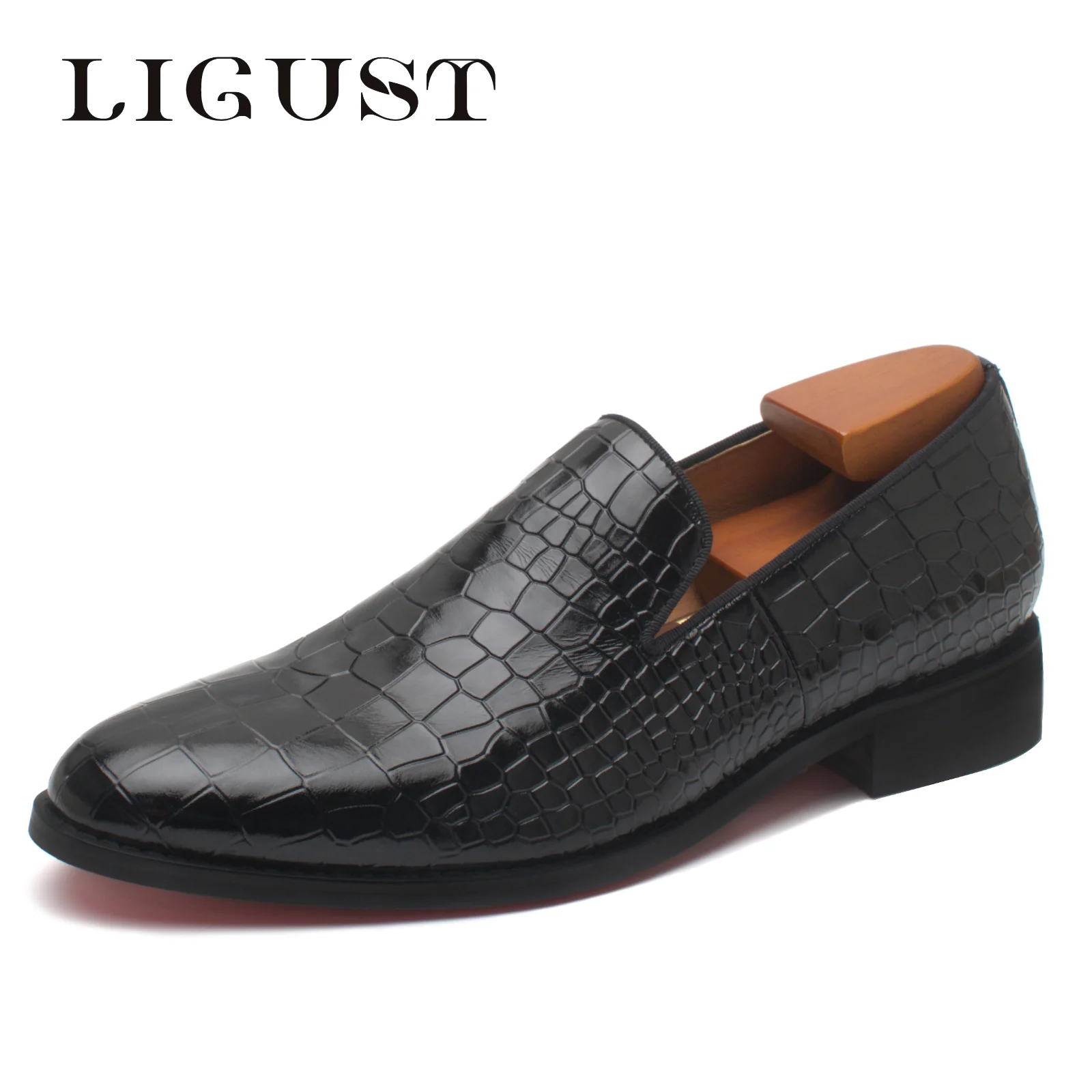 

LIGUST Men Casual Slip-on Business Loafers Male Concise Fashion Black Genuine Leather Shoes High Quality Driving Shoes For Men