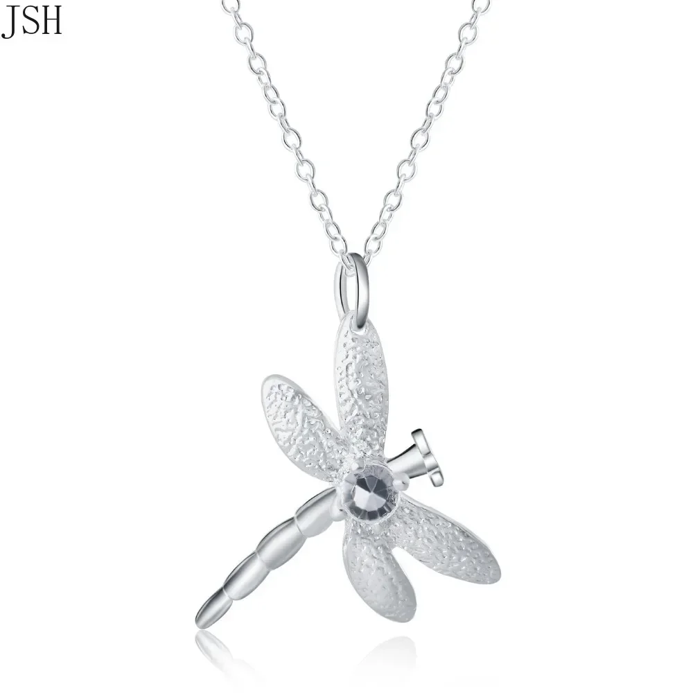 Hot sale 925 Silver Plated for women cyrstal dragonfly pendant necklace jewelry fashion cute wedding party lover p011