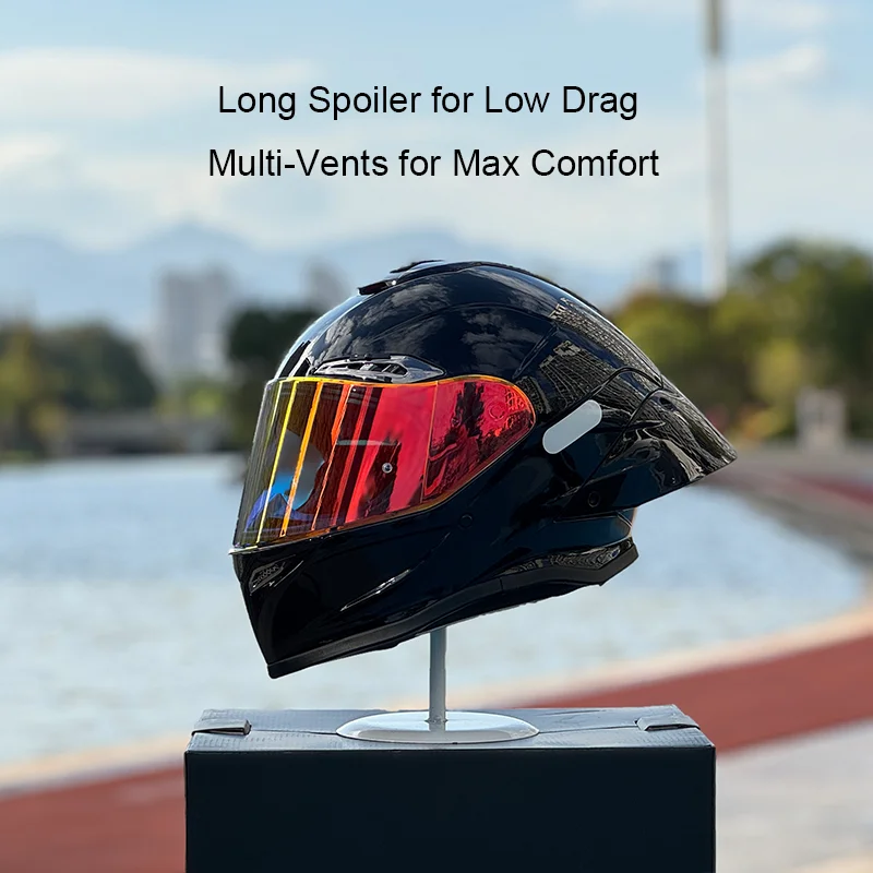 

Мотошлем NBTK Aurora Red Full Face: большой аэродинамический спойлер, визор цвета Aurora Red, сертификация ECE и DOT, премиум-шлем унисекс для мотоциклов