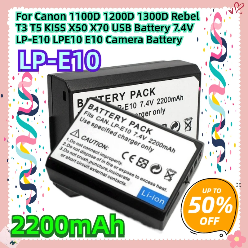 

For Canon 1100D 1200D 1300D Rebel T3 T5 KISS X50 X70 USB Battery 7.4V 2200mAh LP-E10 LPE10 E10 Camera Battery