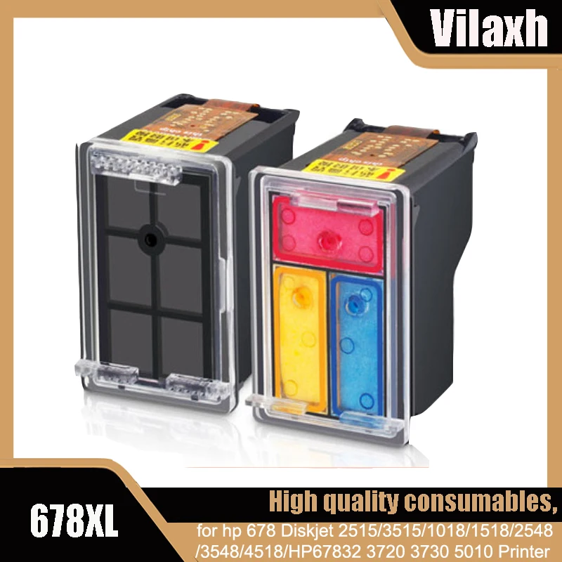 Vilaxh  678XL Ink cartridge compatible for hp 678 Diskjet 2515/3515/1018/1518/2548/3548/4518/HP67832 3720 3730 5010 Printer