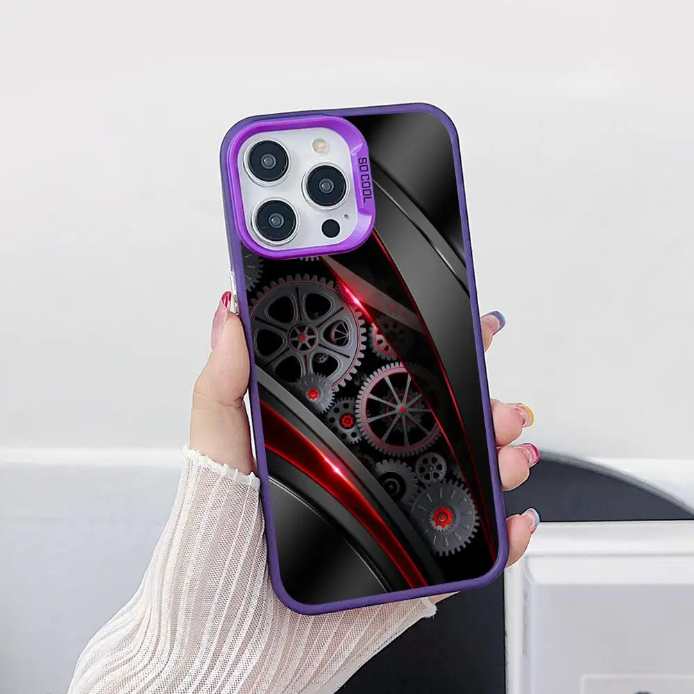 

Mechanism Gear Phone Case for iPhone 17 16 15 14 13 12 11 X XR XS Air Pro Max Plus Purple Colorful Silver Cover