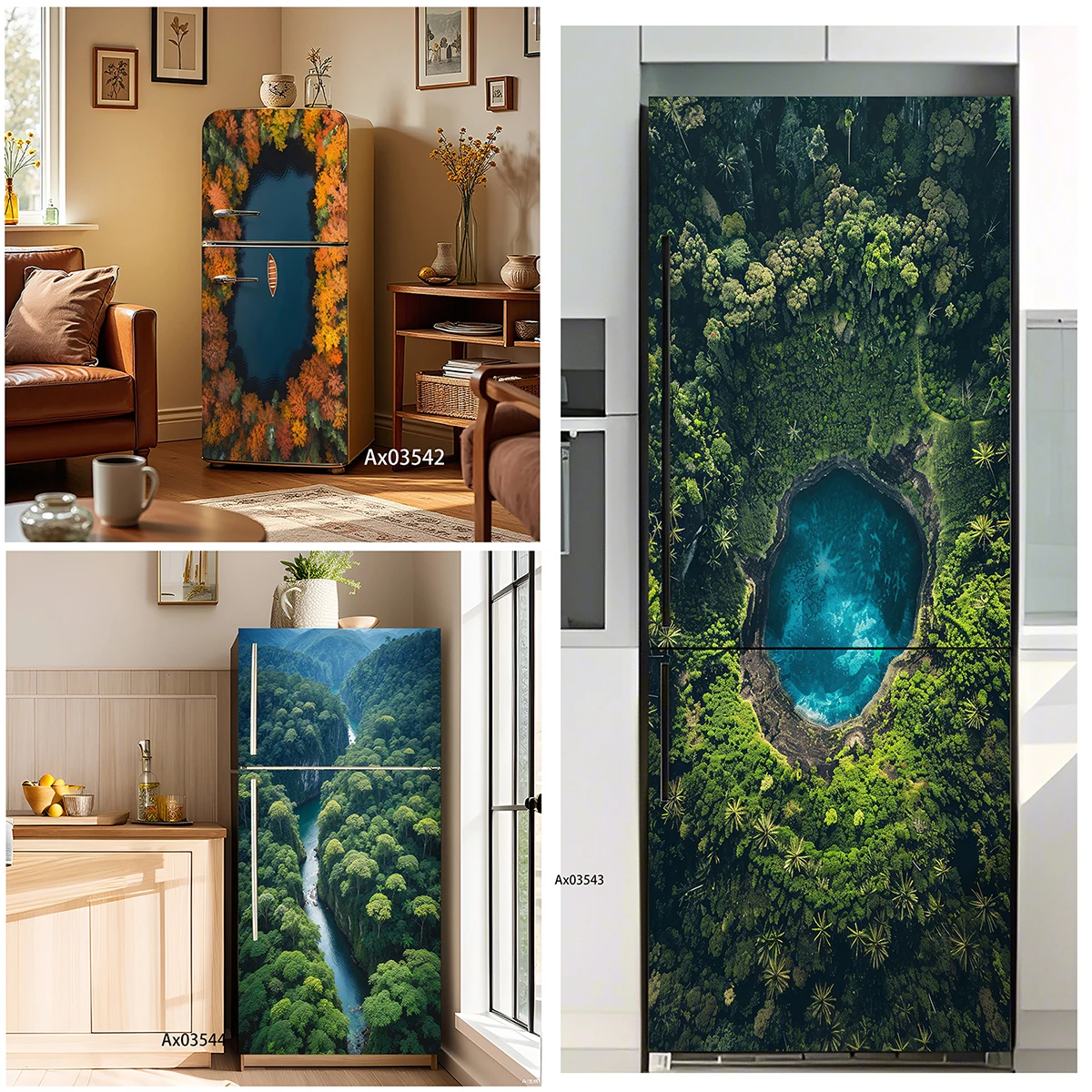 

Mountain River Valley Fridge Stickers Self Adhesive Waterproof Refrigerator Cabinets Cover for Kitchen Home Aesthetics Decor