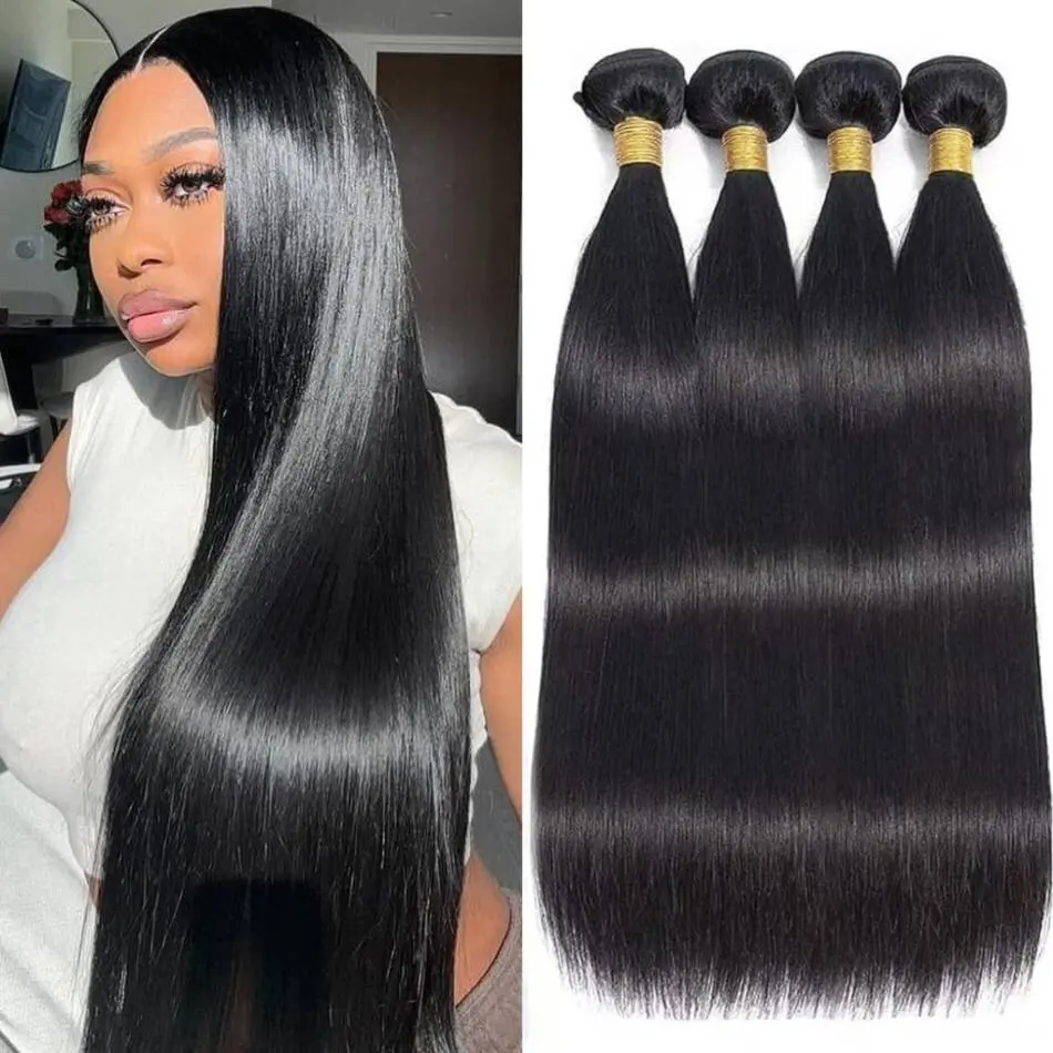 

12A прямые пучки человеческих волос 24, 26, 28, 30 дюймов, человеческие волосы, 3/4 шт., пучки 100% необработанных бразильских натуральных волос