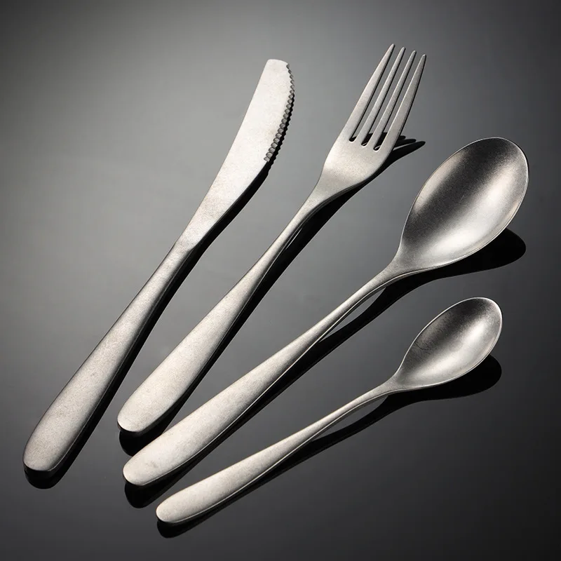 Snow Peak Stainless Steel Cutlery Retro Spoon Knife Fork Set Western Tableware Matte Table Service Kitchen Dinner Accessories