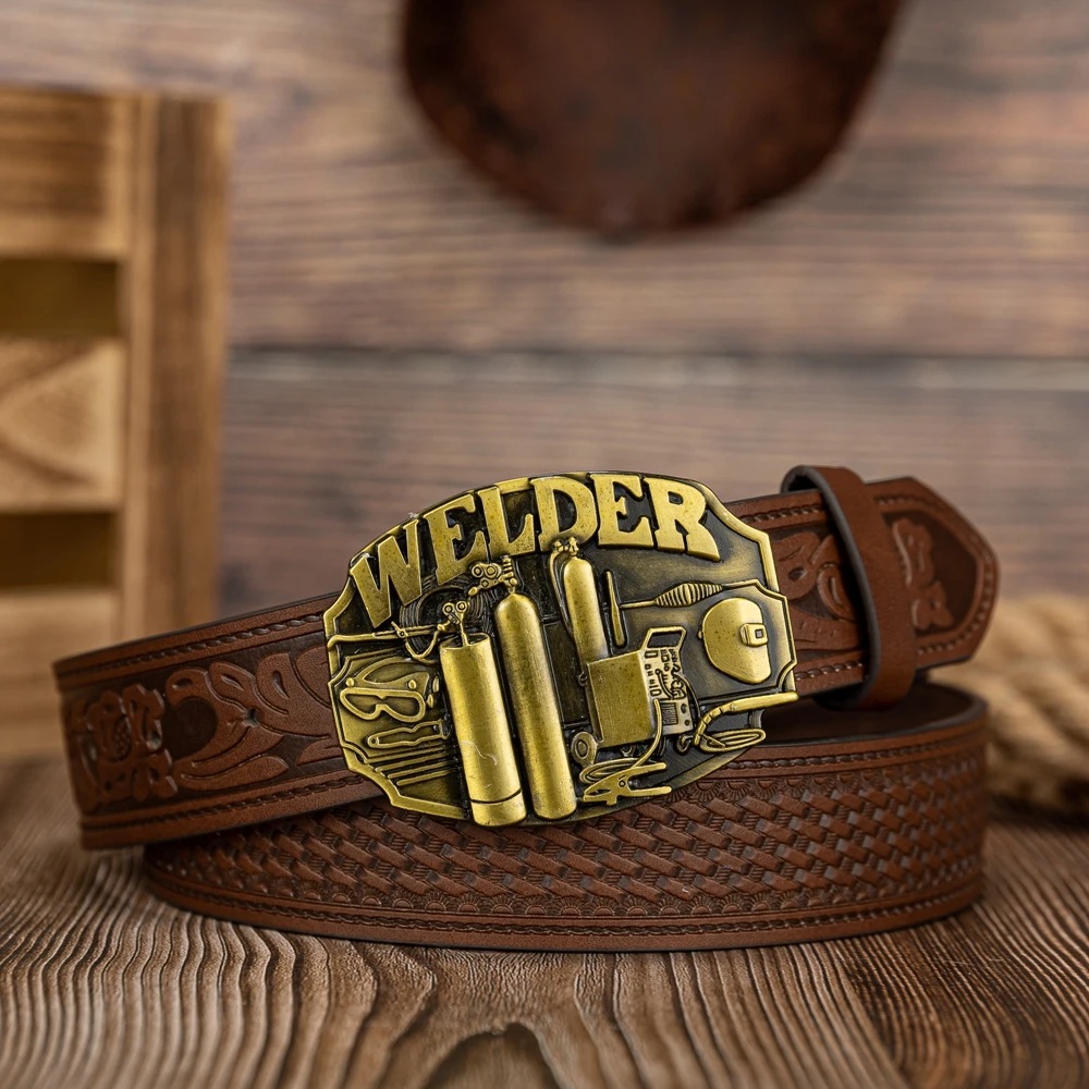 Diving tool collection craft large buckle trendy versatile PU embossed button rivet belt