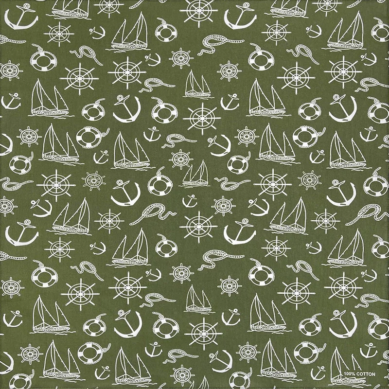 High Quality New Design Hip Hop Olive Green Cotton Square Scarf Sailor Bandana Scarf Anchor Print Headband Paisley Gifts Unisex