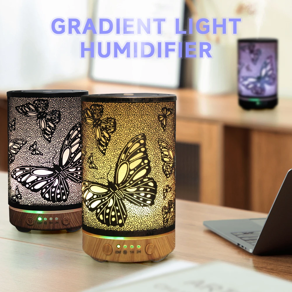 

100 мл ароматический диффузор, ультразвуковой увлажнитель воздуха с выдолбленной бабочкой, функция синхронизации, диффузор эфирного масла со светодиодной подсветкой