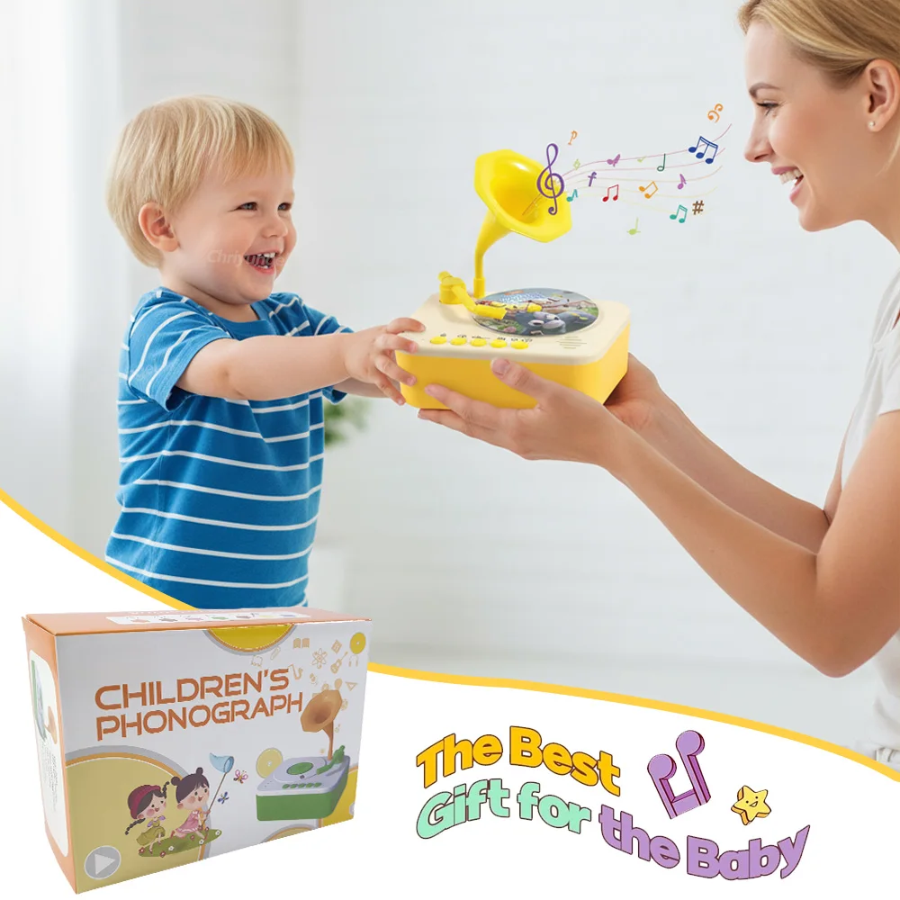 مشغل موسيقى قصة جراموفون للأطفال من Chriyungel مع 93 بطاقة لعبة تعلم تعليمية للأطفال الصغار هدية للأولاد والبنات