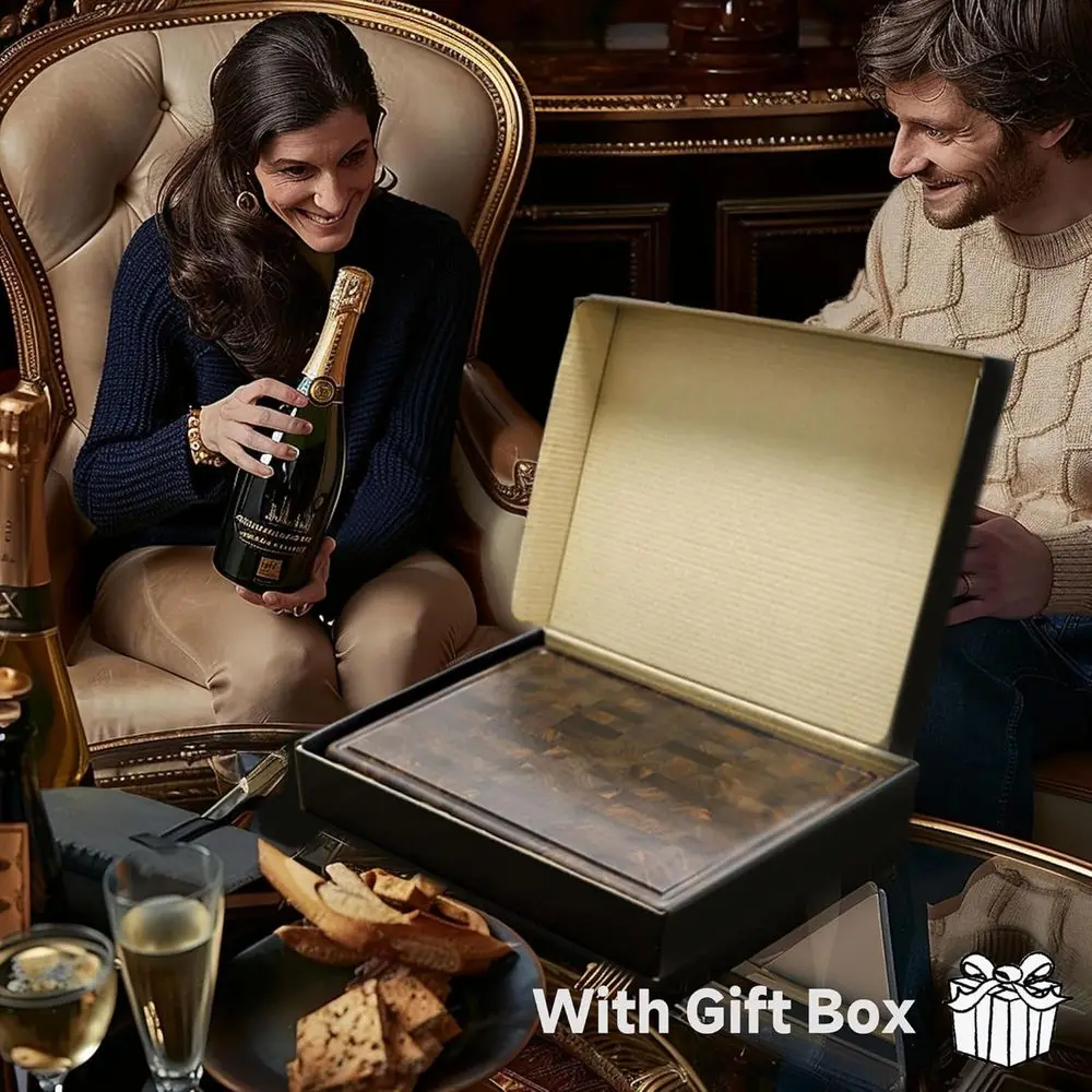 เขียงไม้วอลนัท 16x12 นิ้ว ลายตารางหมากรุก พร้อมร่องน้ำและขาตั้ง สำหรับใช้ในครัว