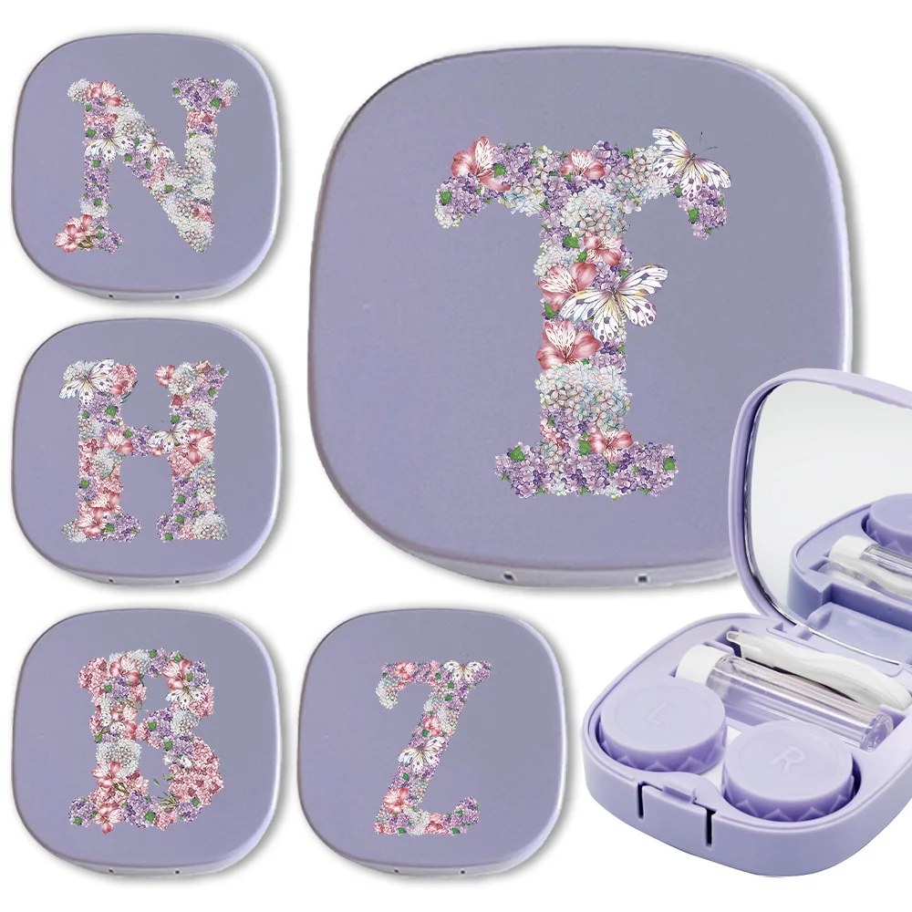 

Portable Meitong Box Pocket Organizer Contact Lens Case With Mirror Glasses Case Travel Storage Kit Rose Flower Letter Pattern