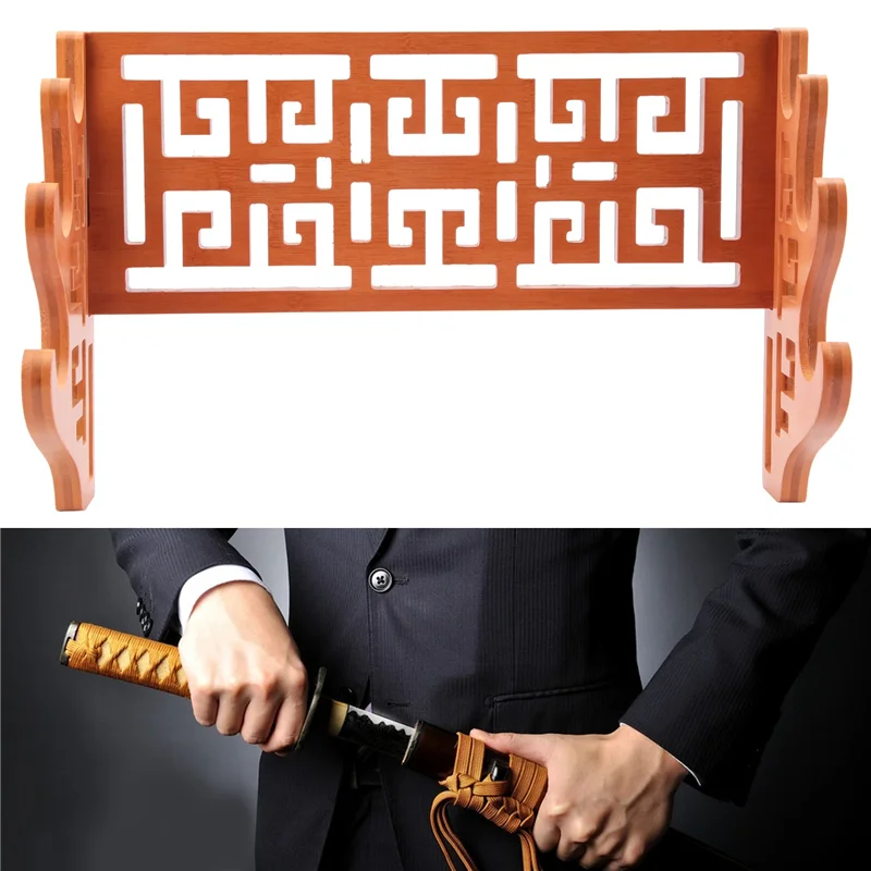

B45C 3 Tier Bamboo Sword Holder Wall Mount Display Stand Samurai Sword Rack Hanger For Katana Wakizashi Tanto Genji