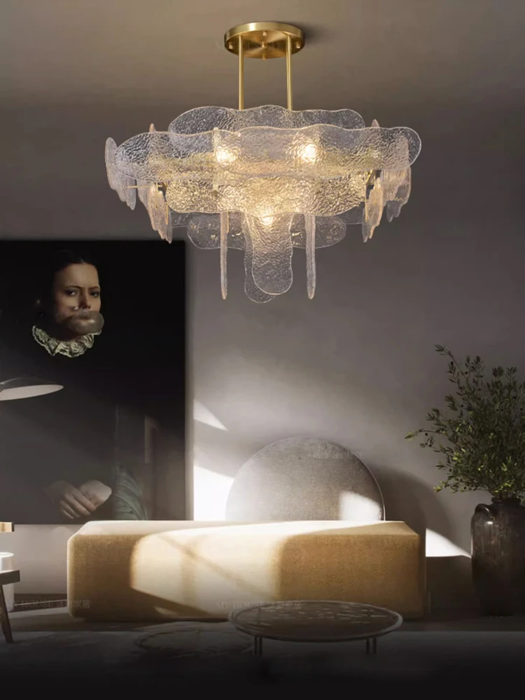 

Golden modern glass chandelier, round ceiling-mounted light, customisable size, suitable for dining rooms and bedrooms