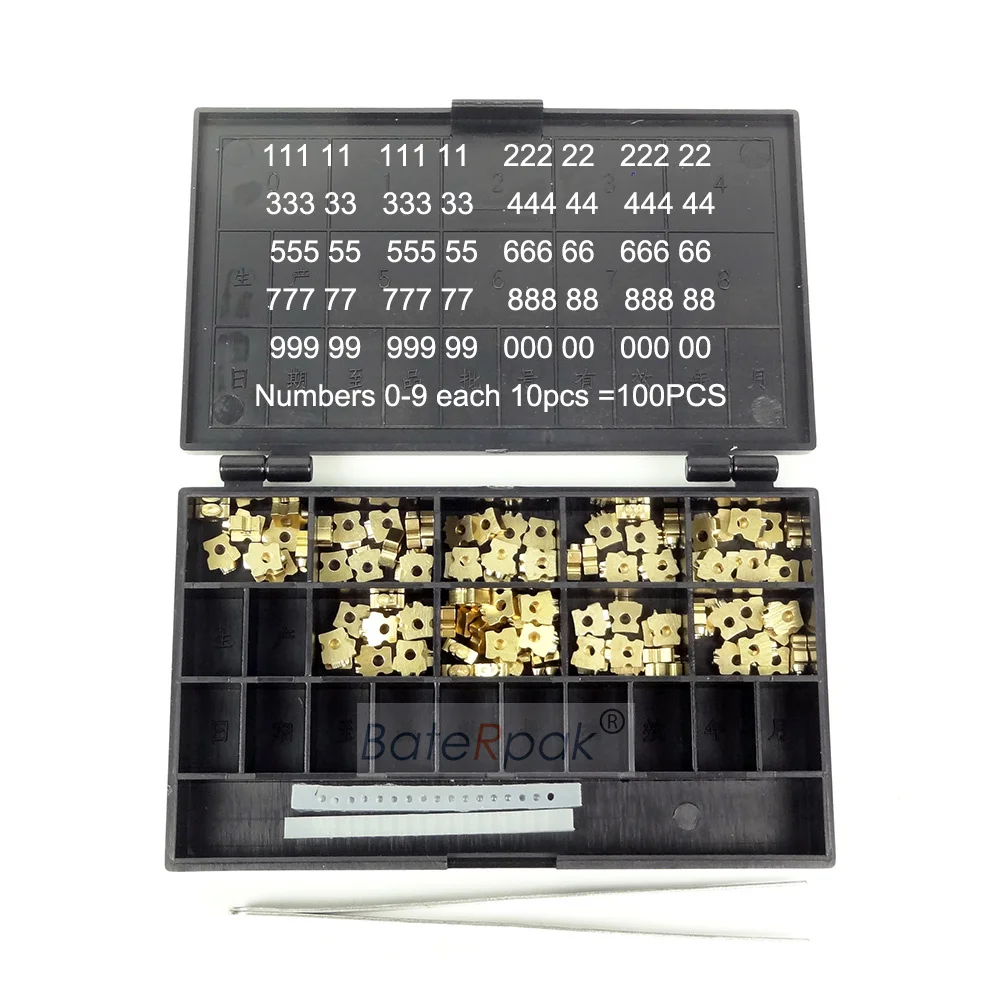BateRpak DK1100 Solid Ink Coding Machine Hole Brass Letters 2.5x7x6.5MM,18PT-T Date Letters 3.2x7x6.8MM