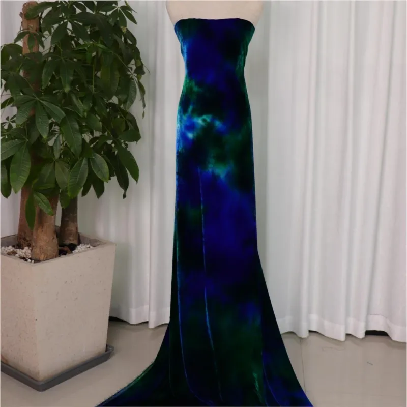 Silk velvet woven georgeau tie-dyed and printed fabric dress cheongsam