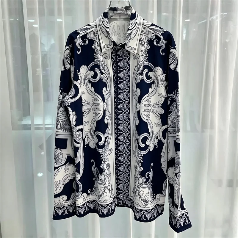 2026 New Men's Shirt Baroque Fashion Printed Shirt Palace Style Non Ironing Business Casual Long Sleeve Shirt XS-6XL Size