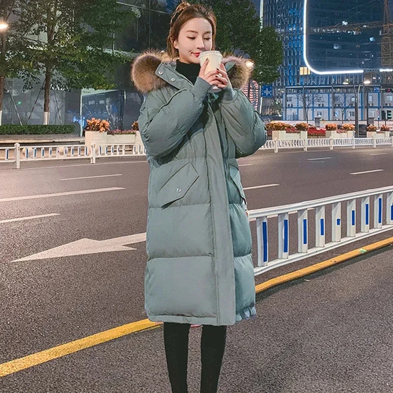 2024 New Women Winter Down Padded Jacket Warm Thicken Oversize Cotton Coat Korean Loose Big Fur Collar Parkas Coat Winter Jacket