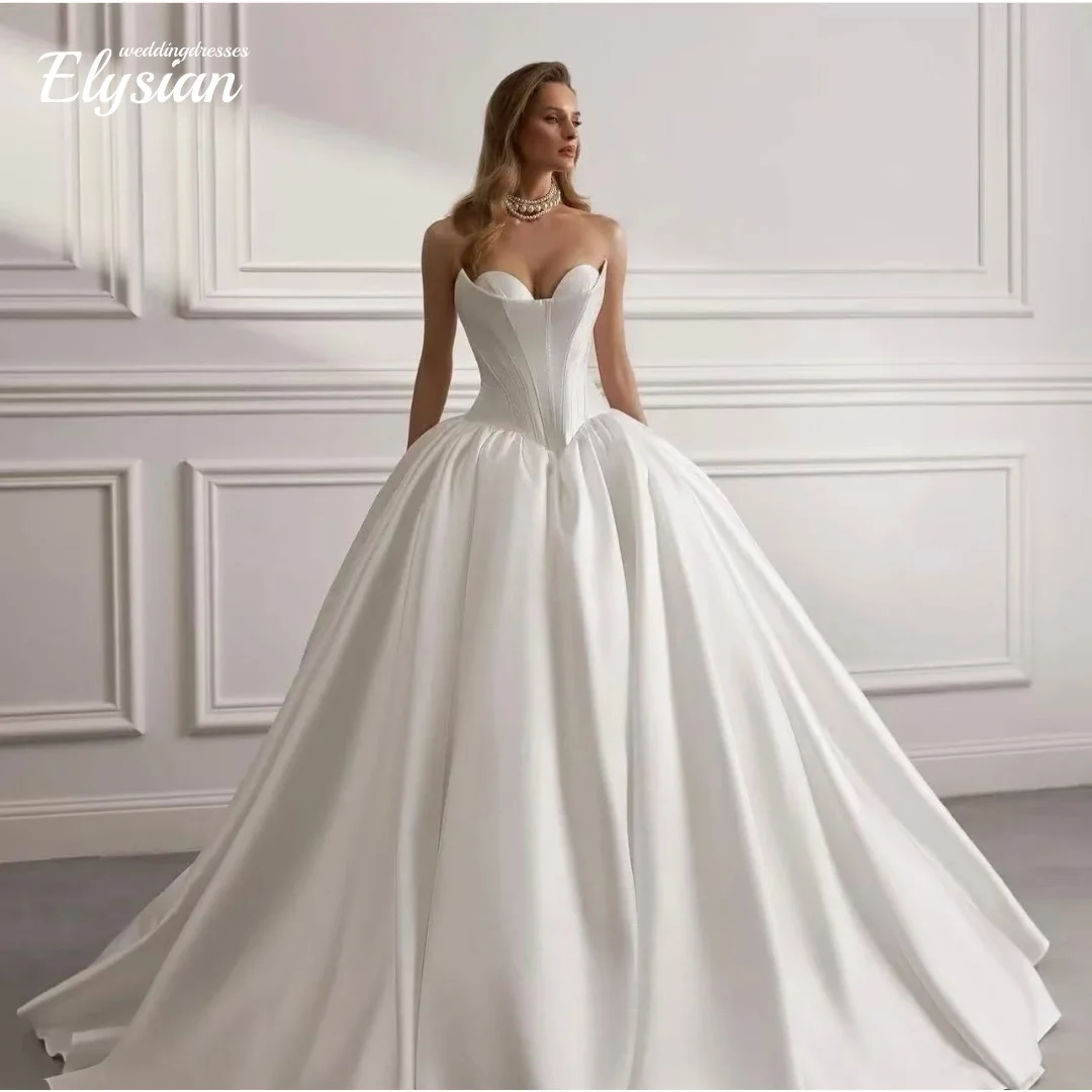 Роскошное свадебное платье принцессы без рукавов по индивидуальному заказу, атласные свадебные платья, свадебные платья на шнуровке, платья de novia