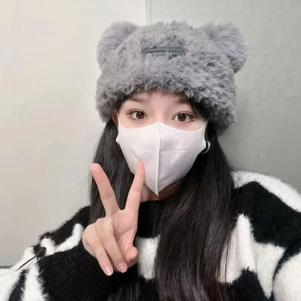 Fashion Korean Style Bear Hat Soft Windproof Fluffy Beanie Hat Breathable Comfortable Ear Protector Hat Girls