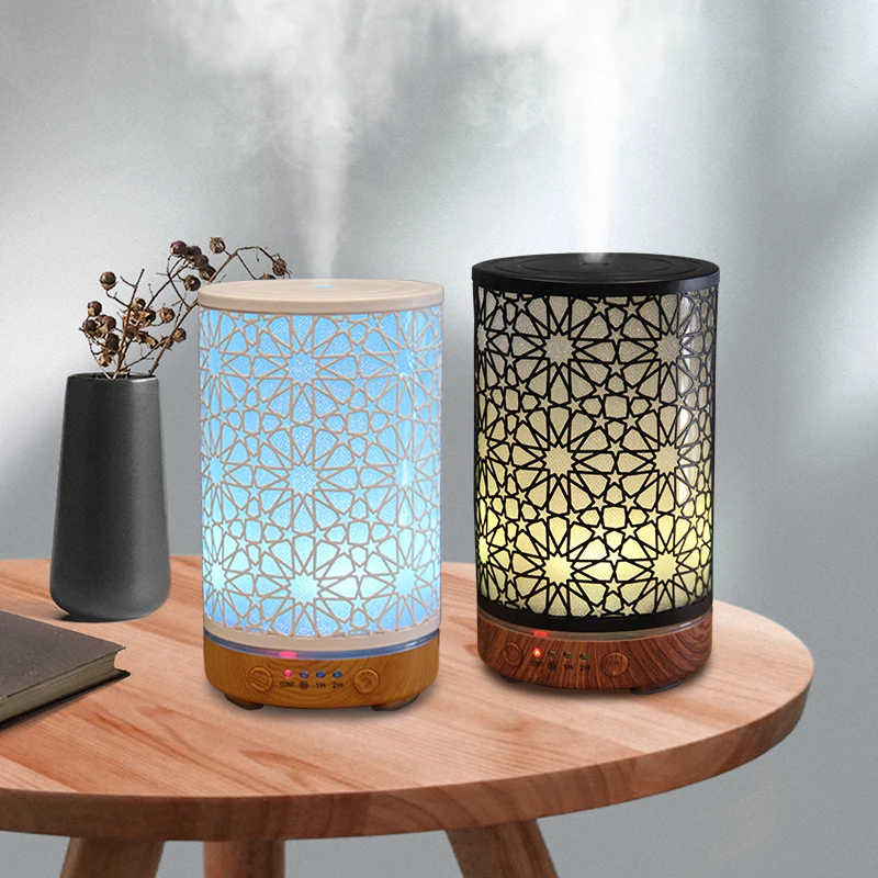 Aroma Diffuser 100ML Timing Function Hollow Star Ultrasonic Air Humidifier Bedroom Essential Oil Diffuser with LED Night Lights