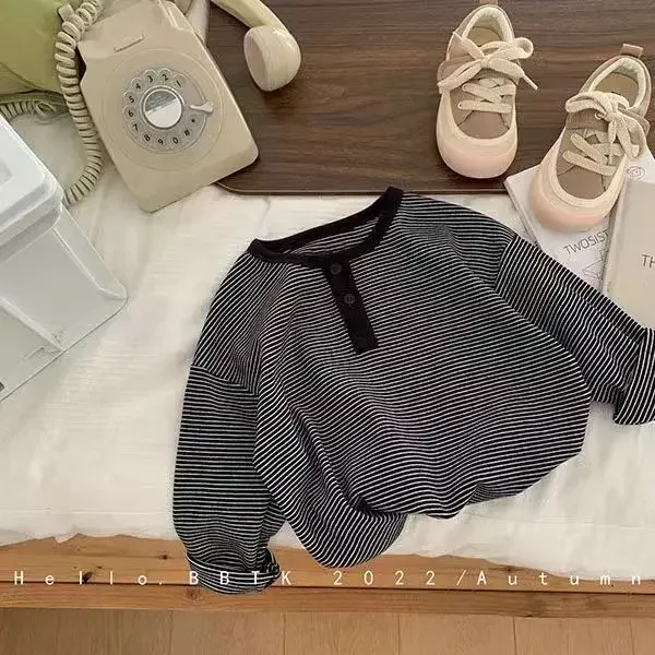 Girls Korean Striped Children's Bottoming Shirt Baby Simple Top Children's Spring Autumn Long Sleeved T-shirt Boys