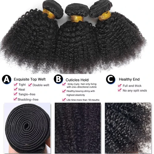 Imagen 2 del producto Extensiones de cabello humano rizado Afro mongol, 100 g/unidad, conjunto de 1/2/3 piezas, extensiones de cabello de doble trama, Color Natural, cabello Remy de extremo completo