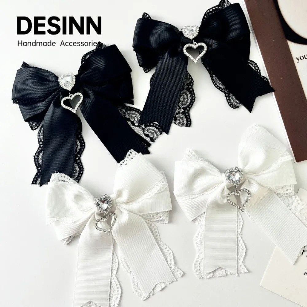 

Rhinestone Crystal Ribbon Bow Brooch Polyester Memorial Black Fabric Bowknot Brooch Vintage Jewelry Necktie