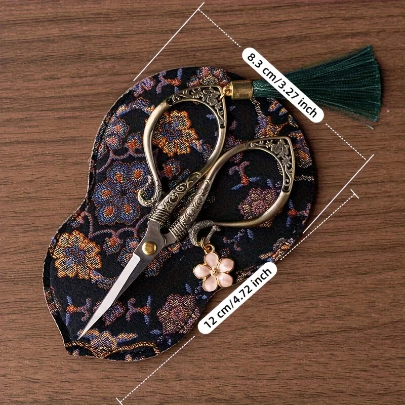 Chinese Vintage Mini Embroidery Scissors Tassel Decor Craft Shears with Gourd Fabric Cover DIY Sewing Thread Cutting Tool - view 6