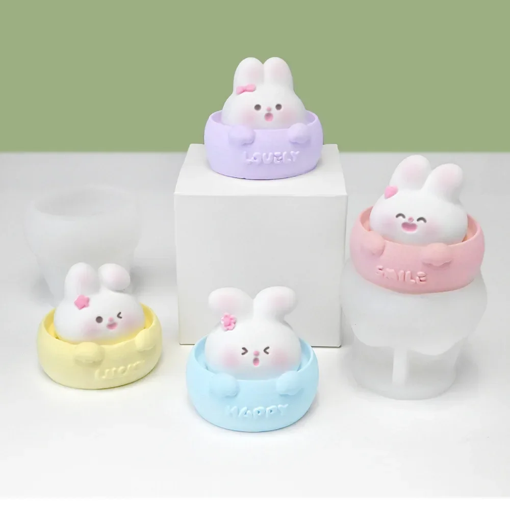 Cute Cup Bunny Candle Silicone Mold for Candles Resin Soap Mold DIY Jewelry Concrete Cement Jesmonite Candle Vessel Craft Molds