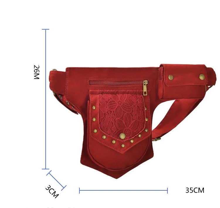 Женская поясная сумка в стиле средневековый панк в стиле стимпанк из искусственной кожи в мотоциклетном стиле, поясная сумка в стиле ретро для спорта на открытом воздухе, регулируемая поясная сумка