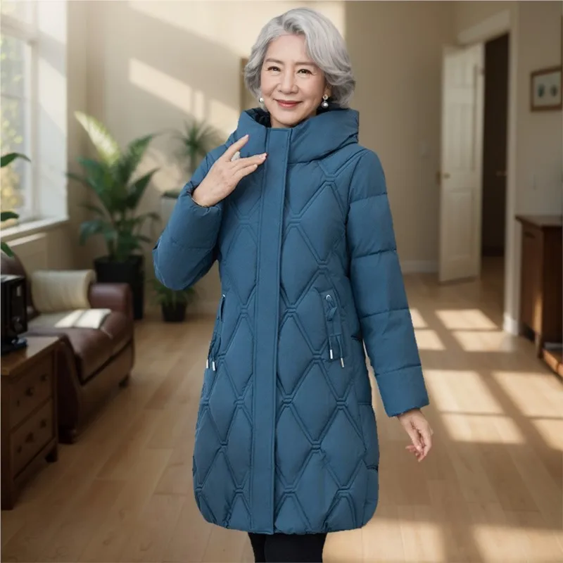 

2025 Women's Plus Size Korean Style Long Puffer Coat Thickened Warm Down Filling for Mature Oversized Mid-Length Winter Outwear