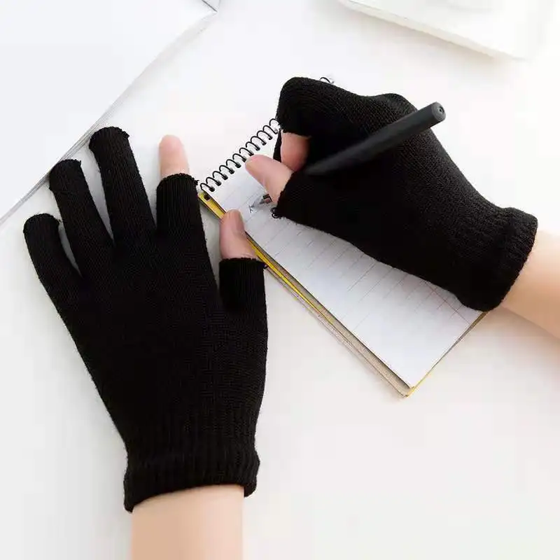 

Autumn and Winter Two-Finger Exposed Gloves for Male and Female Students, Warm Touch Screen Work Gloves, Knitted Gloves