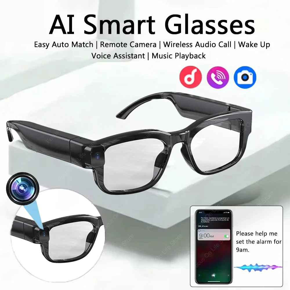 

AI Translation Smart Glasses 200W Pixel HD Photo Video Noise Reduction AI Recognition Anti-Blue Light Smart Glasses New