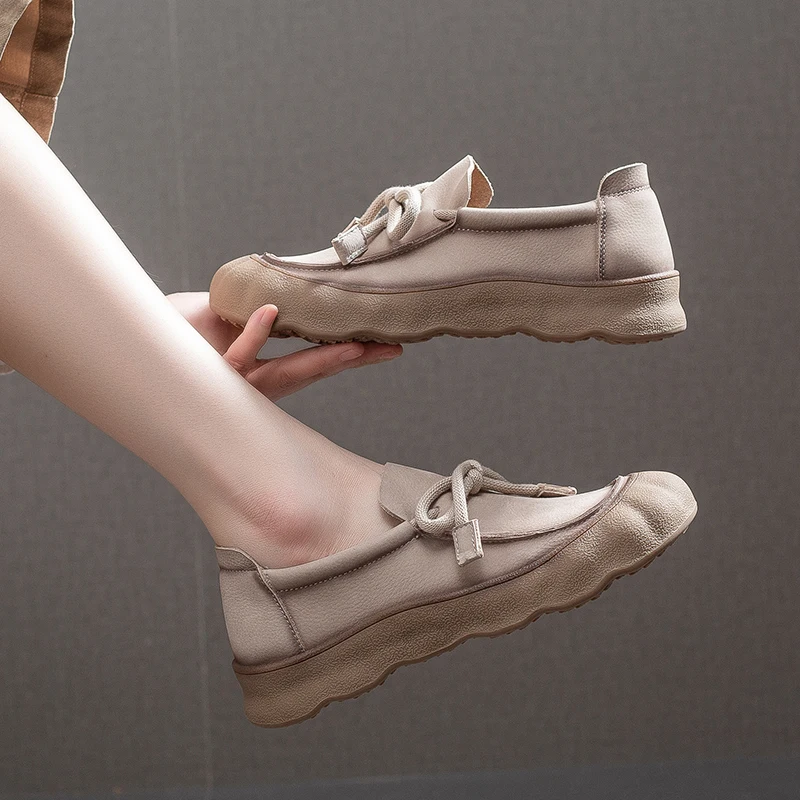 Women's Genuine Leather Non-Slip Training Sneakers - Lace-Up